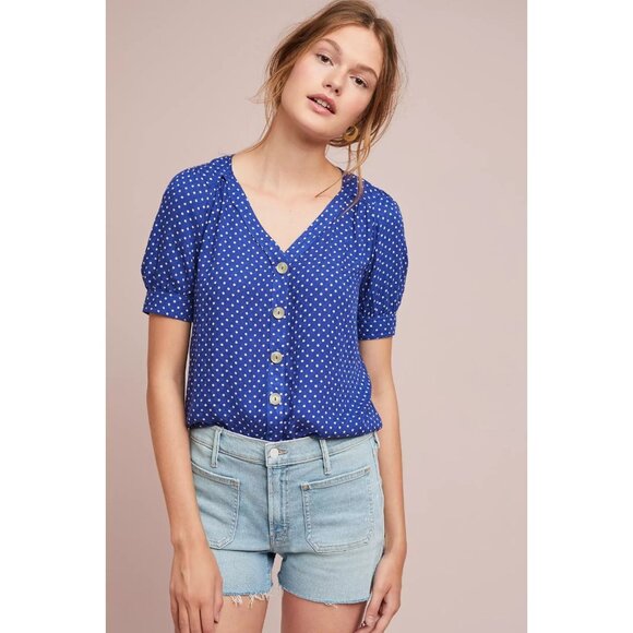 MAEVE Hansley Orange Floral Jacquard V-Neck Puff Sleeve Blouse Top, Size 6 - Picture 5 of 14